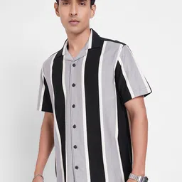 People Slim Fit Striped Spread Collar Pure Cotton Casual Shirt-image-53