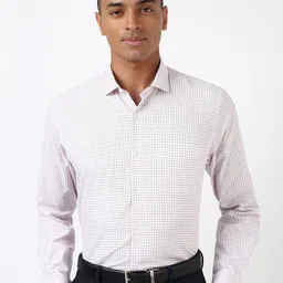 Peter England Men Spread Collar Grid Tattersall Checked Polycotton Slim Fit Formal Shirt-picture-32