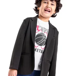 Babyhug Full Sleeves Solid Colour Party Wear Blazer with Graphic Printed T-Shirt - Black-picture-13