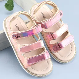 Babyoye Velcro Closure Sandal with Logo Print - Pink-picture-18