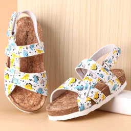 Babyoye Velcro Closure Dino Printed Sandals -  White-picture-11