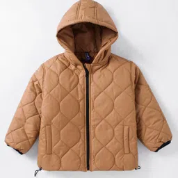 Little Kangaroos Knit Full Sleeves Hooded Quilted Jacket - Tan-picture-27