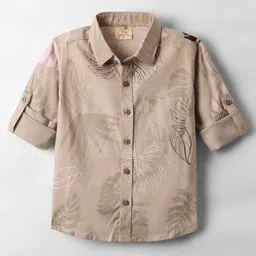 Rikidoos Full Sleeves Leaves Printed Shirt - Light Grey-picture-34