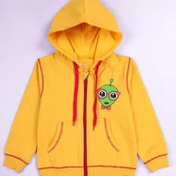 Kiddopanti Fleece Knit Full Sleeves Cute Is The New Cool Back Printed Light Winter Hooded Sweatshirt - Yellow image 1