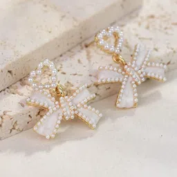 Anouk Gold-Plated Pearls Beaded Butterfly Shaped Korean Drop Earrings-image-1