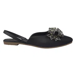 Shoetopia Sequins Embellished Bow Designed Mule Sandals - Black image 4