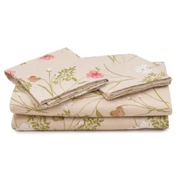 BhaiJi Bedsheets 220 TC Glace Cotton Bed Sheet King Size 108x108 Inch With 2 Pillow covers - Beige Booti image 3