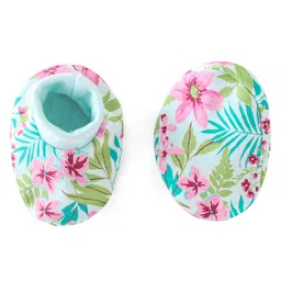 Babyhug 100% Cotton Sleeveless Floral Printed Onesies with Hairband and Mittens Booties - Multicolour image 5