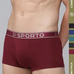 MACHO MEn Pack Of 5 Super Combed Cotton Mid-Rise Short Trunks-image-58