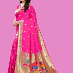 KALINI Woven Design Zari Silk Blend Designer Paithani Saree image 4