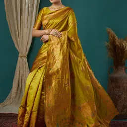 KALINI Mustard Silk Blend Woven Design Sarees image 4