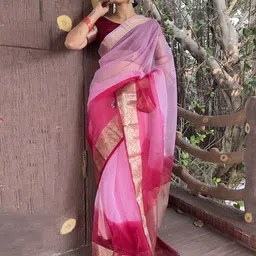 KALINI Tie and Dye Zari Organza Leheriya Saree image 4