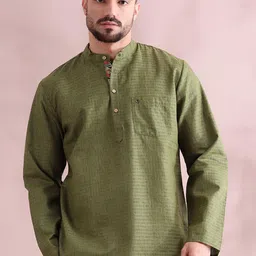 FILORI Men Checked Patchwork Dobby Kurta-image-64
