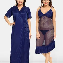 Be You Solid Satin Maxi Nightdress With Robe-image-34
