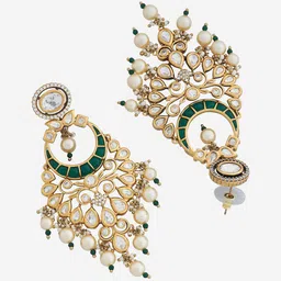Kushal's Fashion Jewellery Kundan Crescent Shaped Drop Earrings image 3