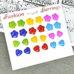 Honbon Women Multi Colour 12 Pairs Geometric Flower Heart Studs Earring-picture-13