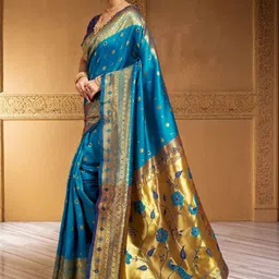 Mitera Floral Zari Silk Blend Handloom Paithani Saree image 2