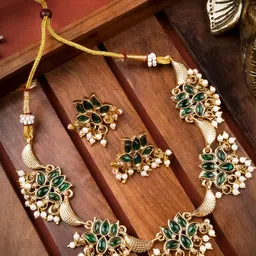 StileAdda Gold Plated Artificial Stones Studded & Beaded Jewellery Set-picture-27