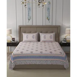 patricko Blue Traditional 600 TC Cotton Double King Sized Bedsheet With 2 Pillow Covers image 2