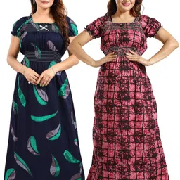 Inner Beats Women Pack Of 2 Multicoloured Cotton Blend Nightdress image 2
