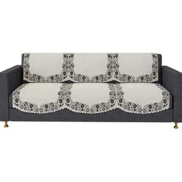 RUBOXA Cream-Coloured & Black Printed Velvet Sofa Cover image 4