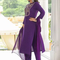 Anni Designer Women Ethnic Motifs Embroidered Regular Mirror Work Kurta with Trousers & With Dupatta image 4