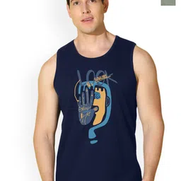 SLOWLORIS Pack Of 2 Graphic Printed Combed Cotton Gym Vests-picture-31