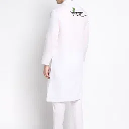 PulseIQ Ethnic Motifs Printed Band Collar Straight Kurta With Pyjamas image 3