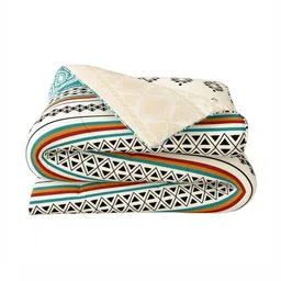 Portico Nubian Essence White & Blue Abstract AC Room 300 GSM Cotton Double Bed Comforter image 3