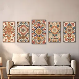 nestroots Cream-Coloured & Blue 5 Pieces Vibrant Floral Canvas Wall Paintings-picture-17
