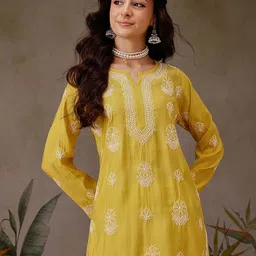 ADA Women Ethnic Motifs Embroidered Chikankari Kurti-picture-16