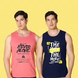 WOOSTRO Men Pack of 2 Typography Printed Round Neck Cotton Slim Fit Sports T-shirts image 3