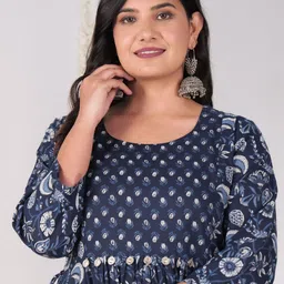 Aramya Women Floral Printed Empire Pure Cotton A-Line Kurta With Trousers image 3