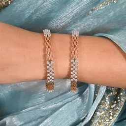 RATNAVALI JEWELS Set Of 2 Rose Gold-Plated American Diamond-Studded Bangles image 3