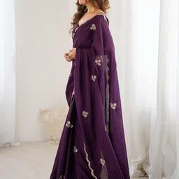 Saree mall Embellished Sequinned Pure Chiffon Saree image 4