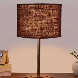 Devansh Brown Textured Wood Cylindrical Shaped Table Lamp-picture-39