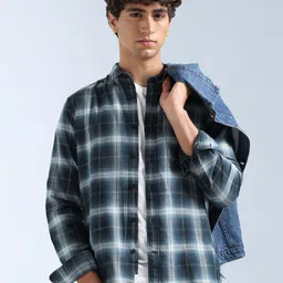 Flying Machine Checked Spread Collar Long Sleeves Cotton Shirt image 5