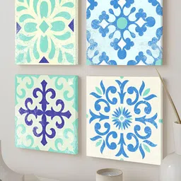 Art Street Blue & White 4 Pieces Floral and Botanical Canvas Painting Wall Art-picture-40