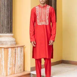 PATR Men Floral Embroidered Mirror Work Kurta image 5