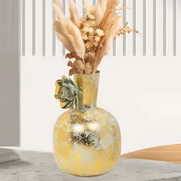 Cocovey Homes Yellow Abstract Printed Metal Vase-picture-12