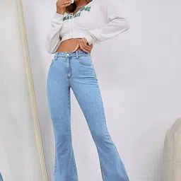 AngelFab Women Bootcut High-Rise Light Fade Stretchable Jeans image 2