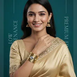 ORANGENYSHA Set Of 2 Gold Plated Crystals Studded $ Pearls Beaded Cuff Bracelet image 2