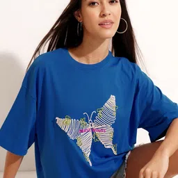 Street By Tokyo Talkies Butterfly Embroidered Drop-Shoulder Sleeves Oversized T-shirt-image-52