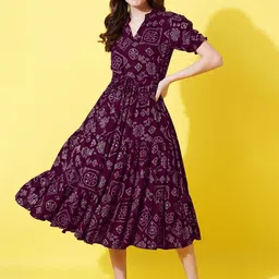 Raiyani Fashion Women Ethnic Motifs Print Puff Sleeve Fit & Flare Midi Dress-picture-39