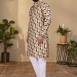 KURTA WALLAH Men Geometric Printed Thread Work Floral Kurta image 4