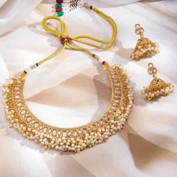 Rubans 18K Gold-Plated Kundan Studded & Pearls Beaded Necklace With Earrings image 2