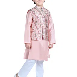 itsmycostume Mandarin Collar Pure Cotton Straight Kurta With Pyjamas & Nehru Jacket image 5