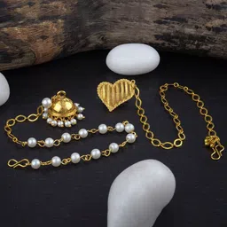 JFL - JEWELLERY FOR LESS Unisex 2 Brass Pearls Gold-Plated Wraparound Bracelet-image-28