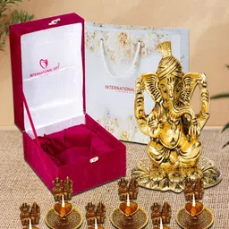 INTERNATIONAL GIFT 7-Pcs Textured Ganesha Idol With Laxmi Ganesha Diya-picture-26