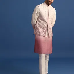 KALKI Fashion Men Ombre Dyed Regular Kurta with Trousers With Mirror Work Jacket-picture-10